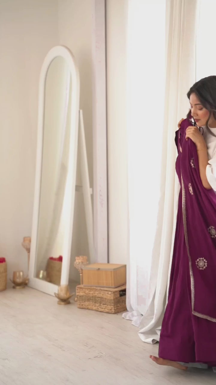 Regal Angrakha Style 16-Kali Flared Anarkali Set with Churidar Sleeves & Zari Dupatta