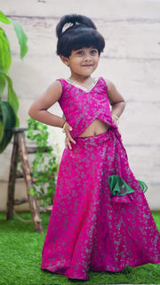 Magenta Banarasi Crop Top Skirt Mini