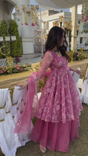 Parvati Pink Organza Palazzo Suit Set