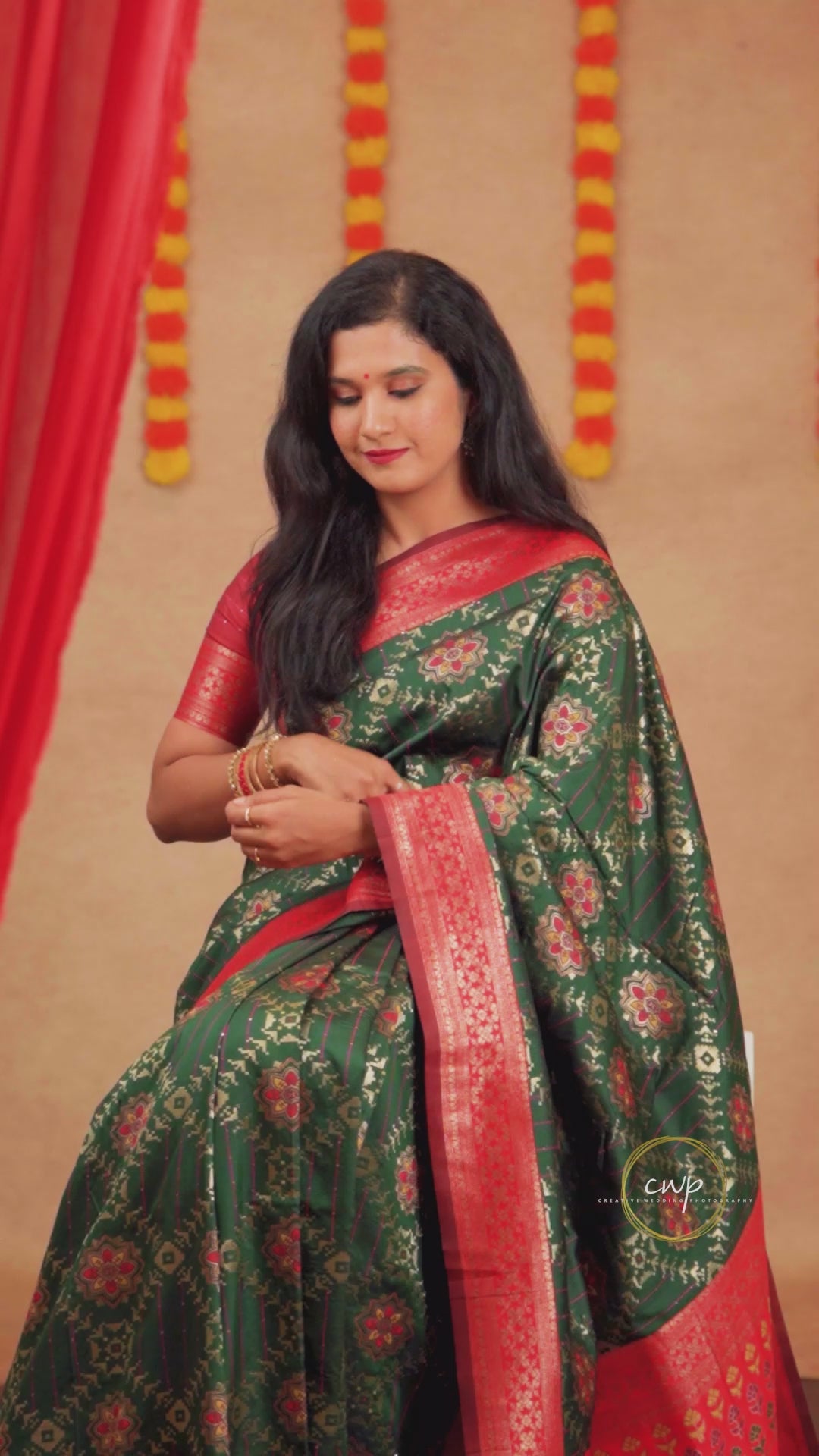 Green And Red Combination Ethnic Saree