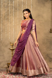 Purple Tissue Skirt Set  With Bandhani Dupatta