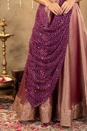 Purple Tissue Skirt Set  With Bandhani Dupatta