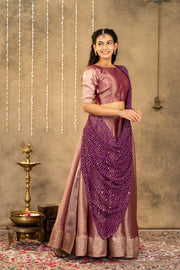 Purple Tissue Skirt Set  With Bandhani Dupatta