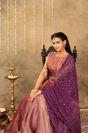 Purple Tissue Skirt Set  With Bandhani Dupatta