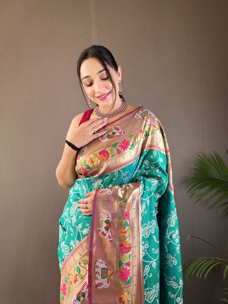 Paithani And Patola Fusion Saree With Meenakari Pallu