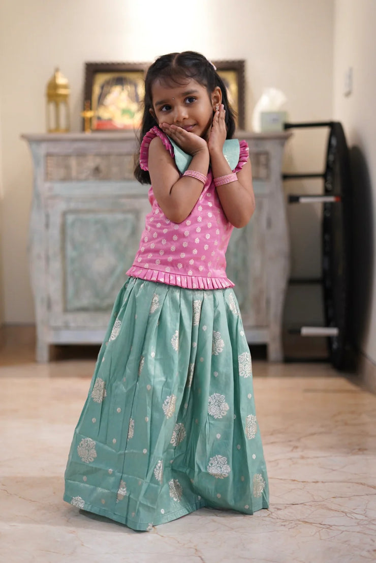 Teal blue mini lehenga skirt
