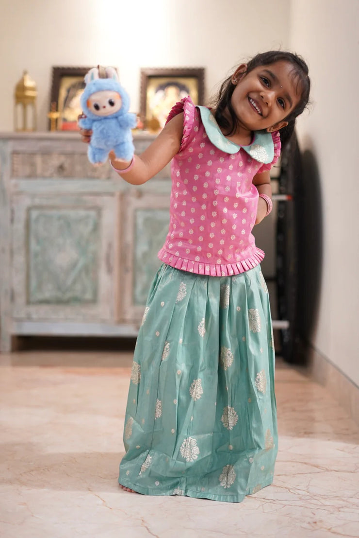 Teal blue mini lehenga skirt