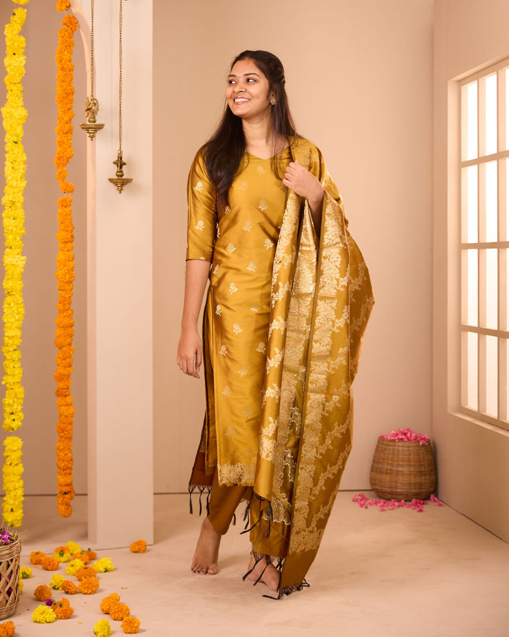 Samanthi Mustard Semi Banarasi Suit Set