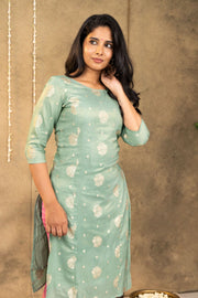 Sea Green - Pink  Brocade Kurta Set