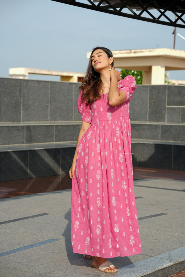 Pink or Green Embroidered Ankle Length Dress