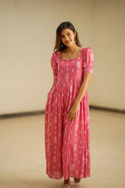 Pink or Green Embroidered Ankle Length Dress