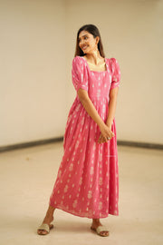 Pink or Green Embroidered Ankle Length Dress