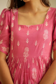 Pink or Green Embroidered Ankle Length Dress