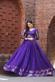 Copper & Gold Zari Weaving Violet gown