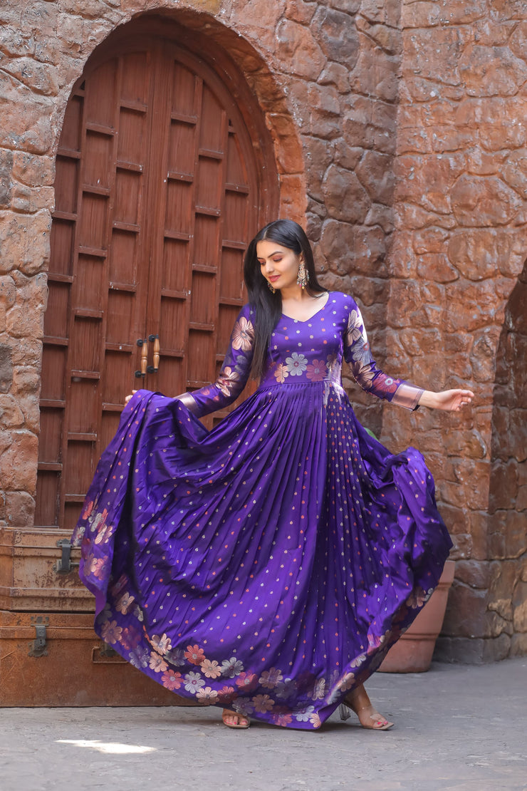 Copper & Gold Zari Weaving Violet gown