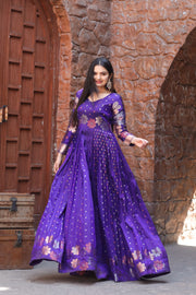 Copper & Gold Zari Weaving Violet gown