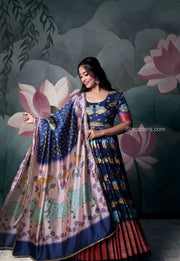 Blue Pichwai Banarasi Silk Anarkali Dress with Dupatta