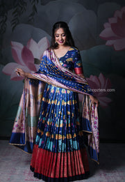Blue Pichwai Banarasi Silk Anarkali Dress with Dupatta