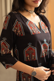 Black Ajrakh Kurta With Dupatta