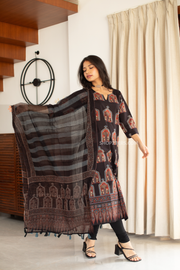 Black Ajrakh Kurta With Dupatta