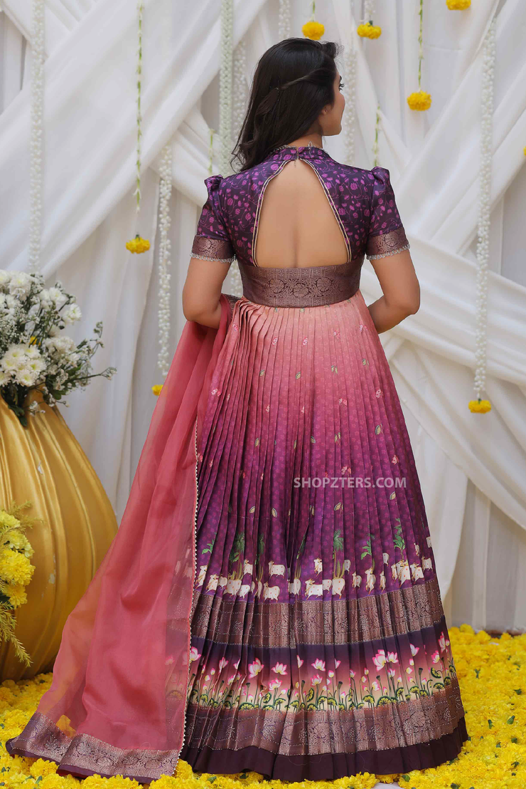 Banarasi Silk Lotus Motif Dress
