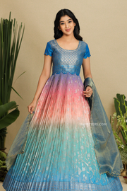Indulge in Festive Elegance with Our Blue Banarasi Silk Dress
