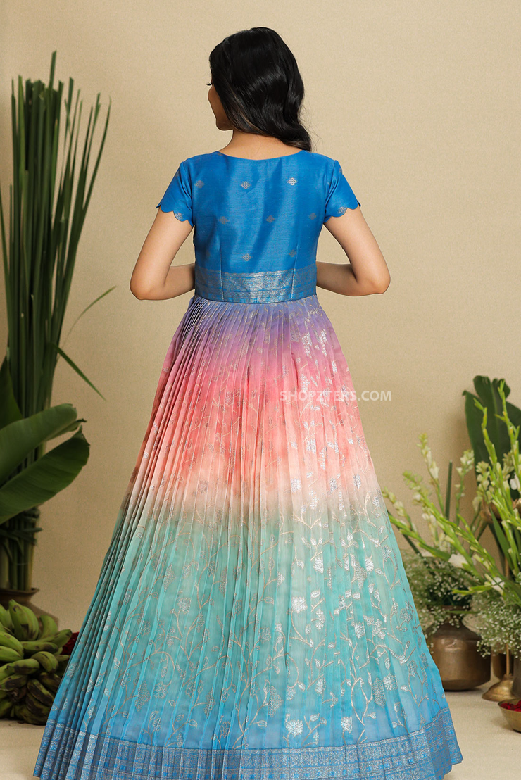 Indulge in Festive Elegance with Our Blue Banarasi Silk Dress