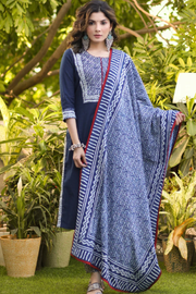 Elegant cotton navy blue indigo kurta pant set