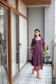 PURPLE HANDLOOM CHECKS KURTA