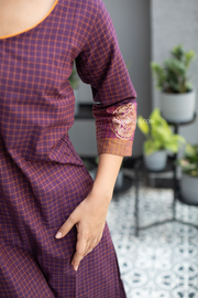 PURPLE HANDLOOM CHECKS KURTA