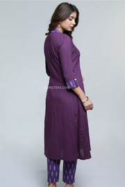 Purple cotton ikat combination kurta