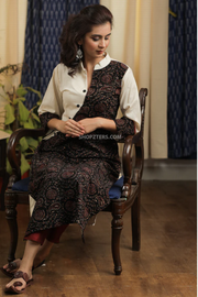 Straight cut handloom cotton kurta with ajrakh combination