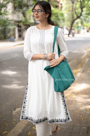 Exclusive white cotton embroidered kurta