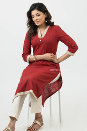 Maroon Cotton Kurta with Lace Details