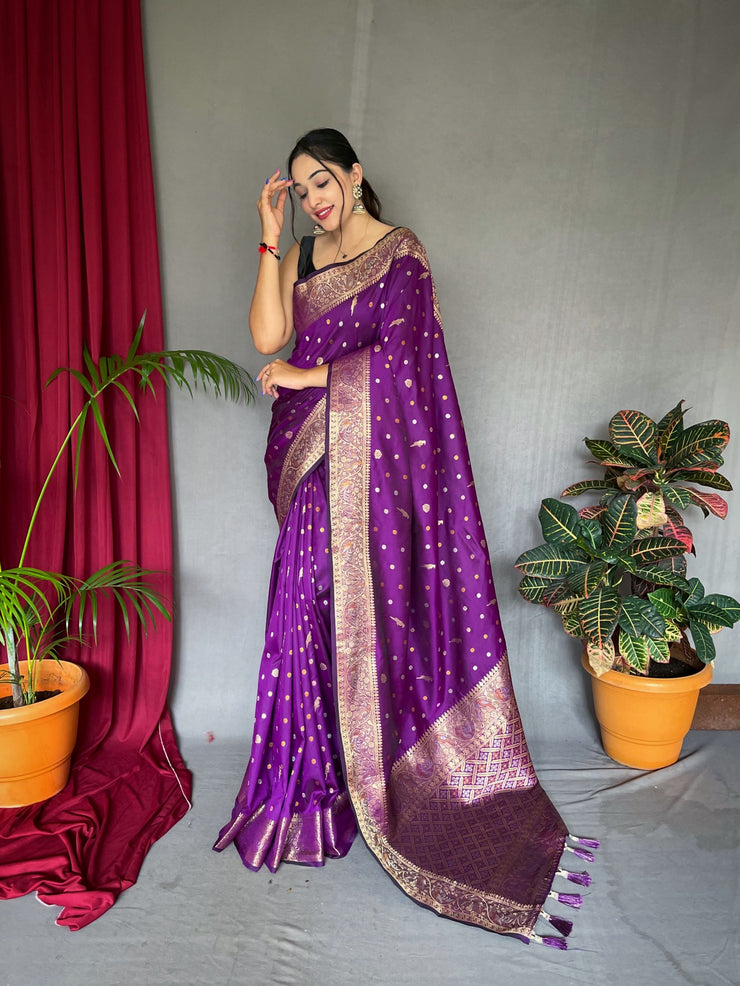 Elegant  Copper And Golden Zari Pure Soft Silk Saree