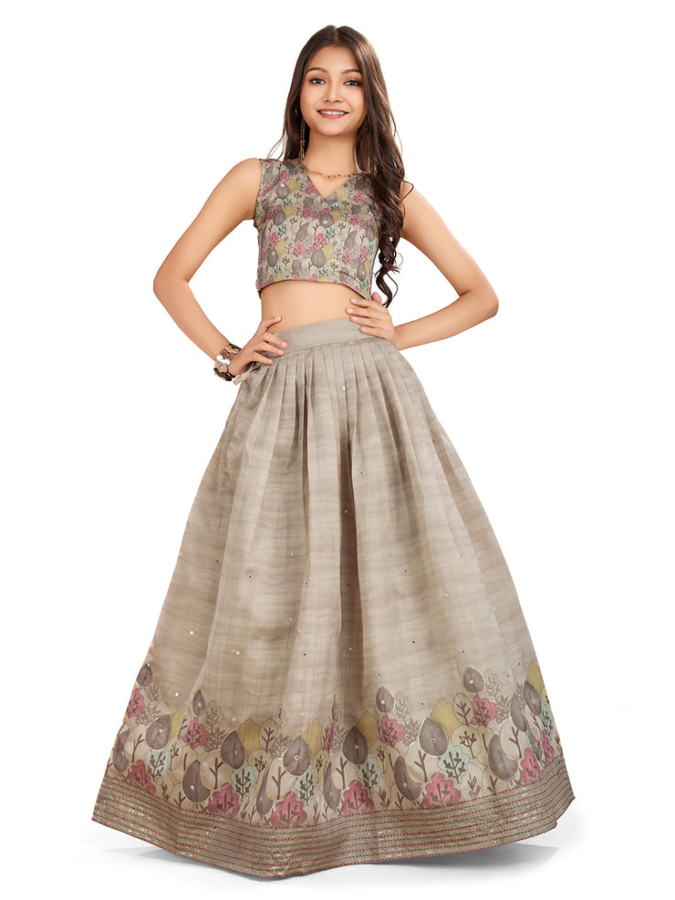 Kids Grey Silk blend Lehenga
