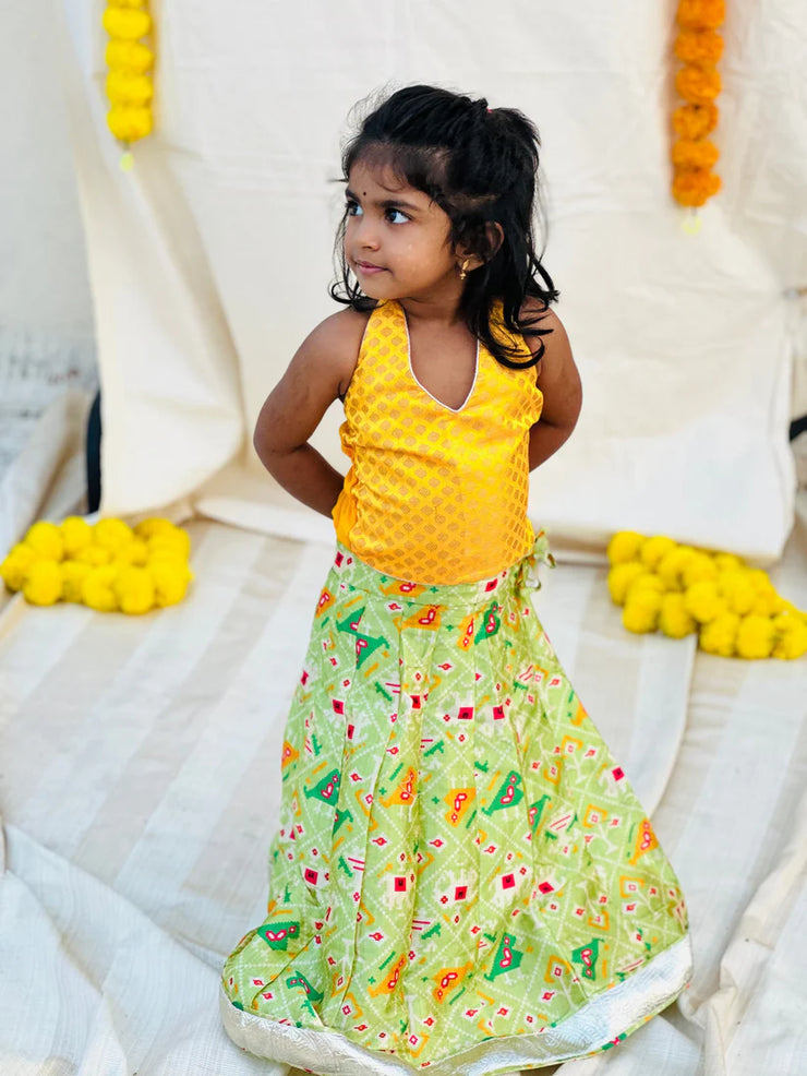 Yellow and green silk skirt