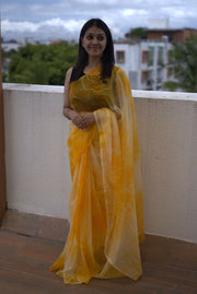 Yellow Organza Saree With Gold Paint