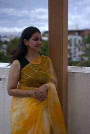 Yellow Organza Saree With Gold Paint