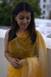 Yellow Organza Saree With Gold Paint