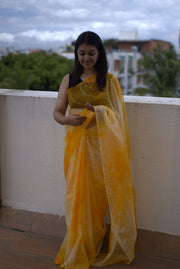 Yellow Organza Saree With Gold Paint