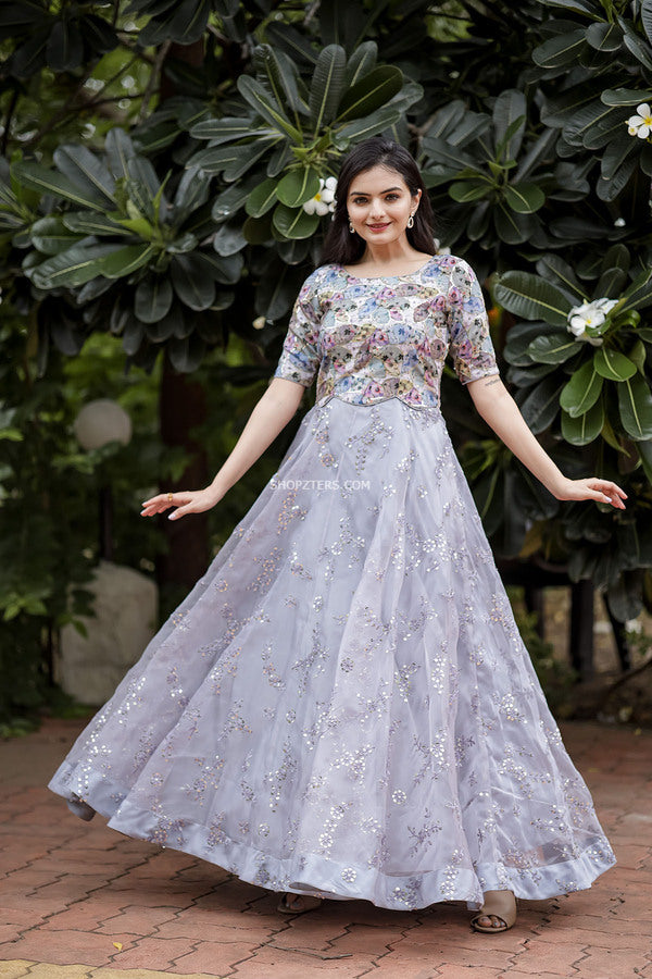 Grey Grey Organza Two-Layered Evening Gown by ZAYAH for rent online |  FLYROBE