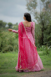 Baby Pink Maxi Dress With Embroidered Dupatta