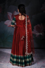 Red Pleated Narayanpet Anarkali Dress