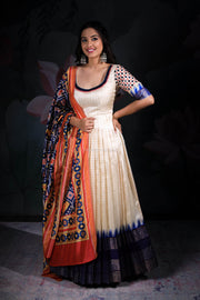 Off-White Checked Banarasi Silk Dress with Patola Dupatta