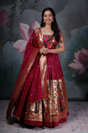 Wine Banarasi Silk Dress with Paithani Weaving