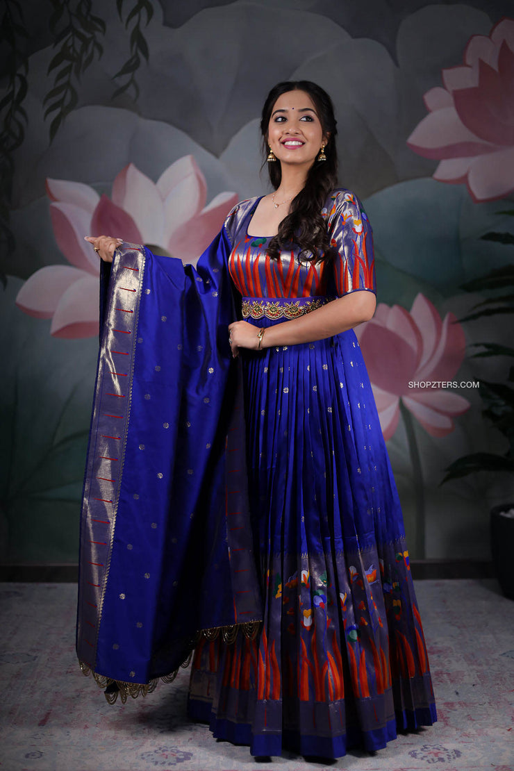 Paithani dress  Long gown design Indian gowns dresses Long gown dress