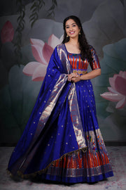 Royal Blue Paithani Silk Anarkali Dress