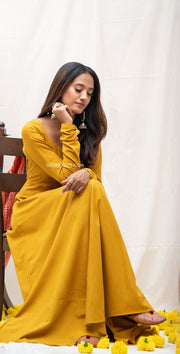 Mustard Solid Plain - Summer Dress With Muslin Silk Dupatta