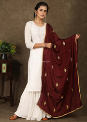 Maroon Dupatta With Golden Embroidery